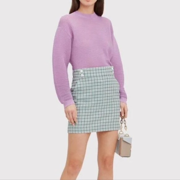Veronica Beard Arezzo Tweed Silver Button Mini Skirt In Blue - Picture 1 of 5